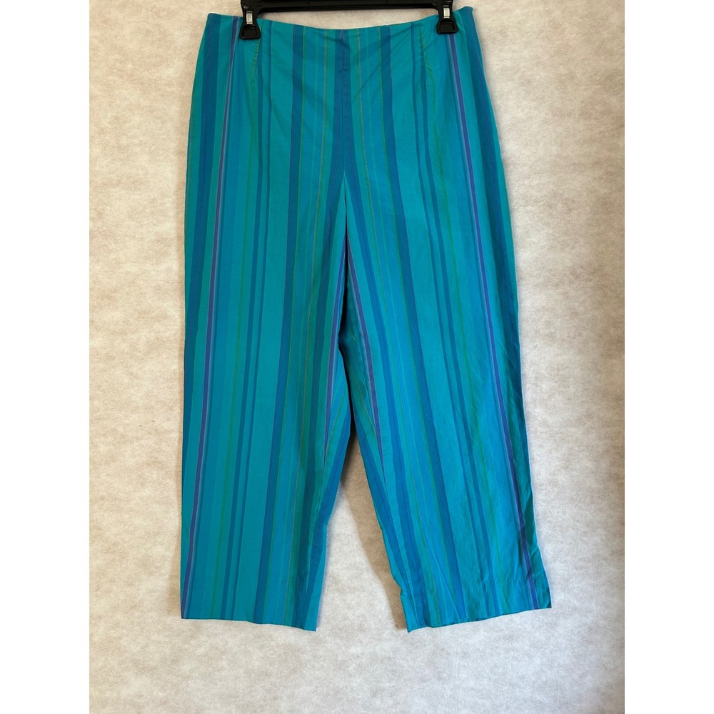 Valerie Stevens Casual Teal Blue Striped Cropped Pants‎ Womens Size 10 High Rise